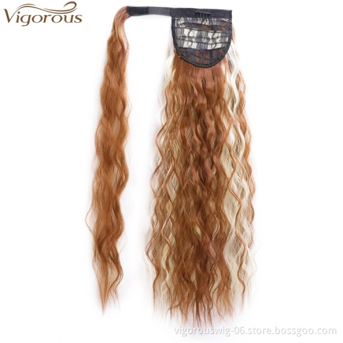 Vigorous 22" Heat Resistant Wavy Curly Synthetic Wrap Around Ponytail Hairpiece Long Magic Paste Ponytail Extension for Party
